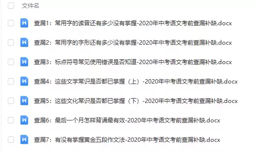 【初中语文】2020年中考语文考前查漏补缺 [ 406.46kB ]_K12资料